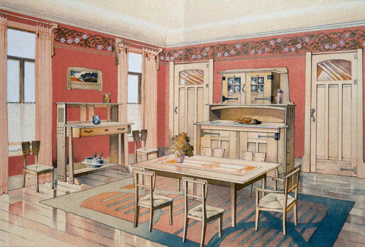 Design da sala de jantar Art Nouveau de Gustave Serrurier Bovy