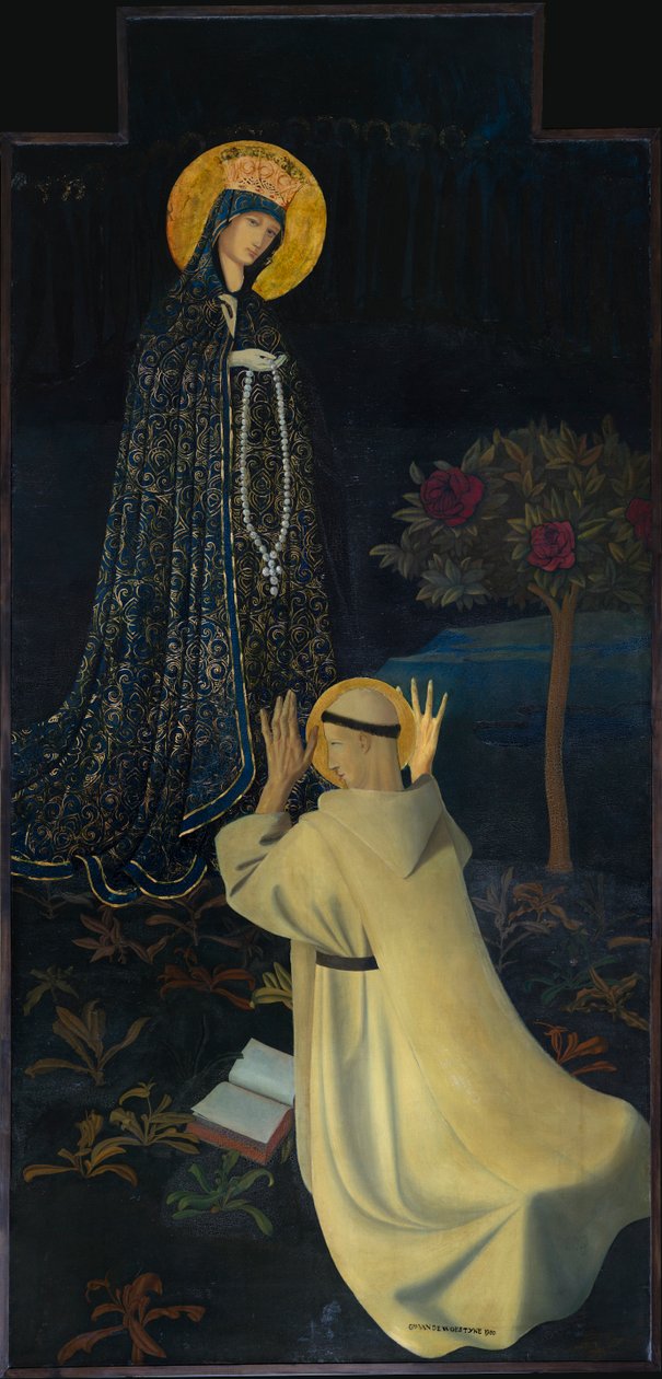 Igreja Paroquial (Igreja Paroquial de São Martinho). "Nossa Senhora recebendo o Rosário de São Domingos". Gustavo do Deserto. 1900. de Gustave Van de Woestyne