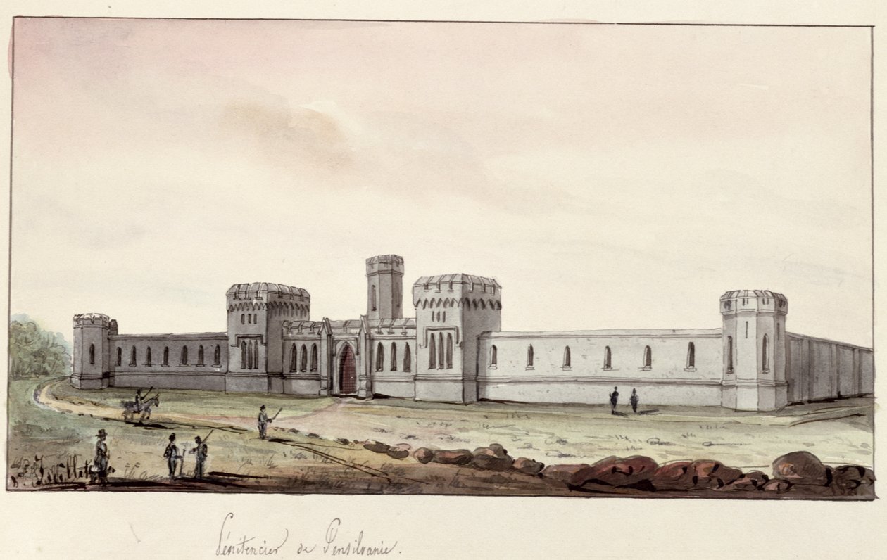 Penitenciária na Pensilvânia, 1831 (caneta e tinta sobre papel) de Gustave de Beaumont