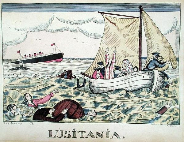 O afundamento da Lusitânia, 7 de Maio de 1915 (cor litho) de Guy Arnoux