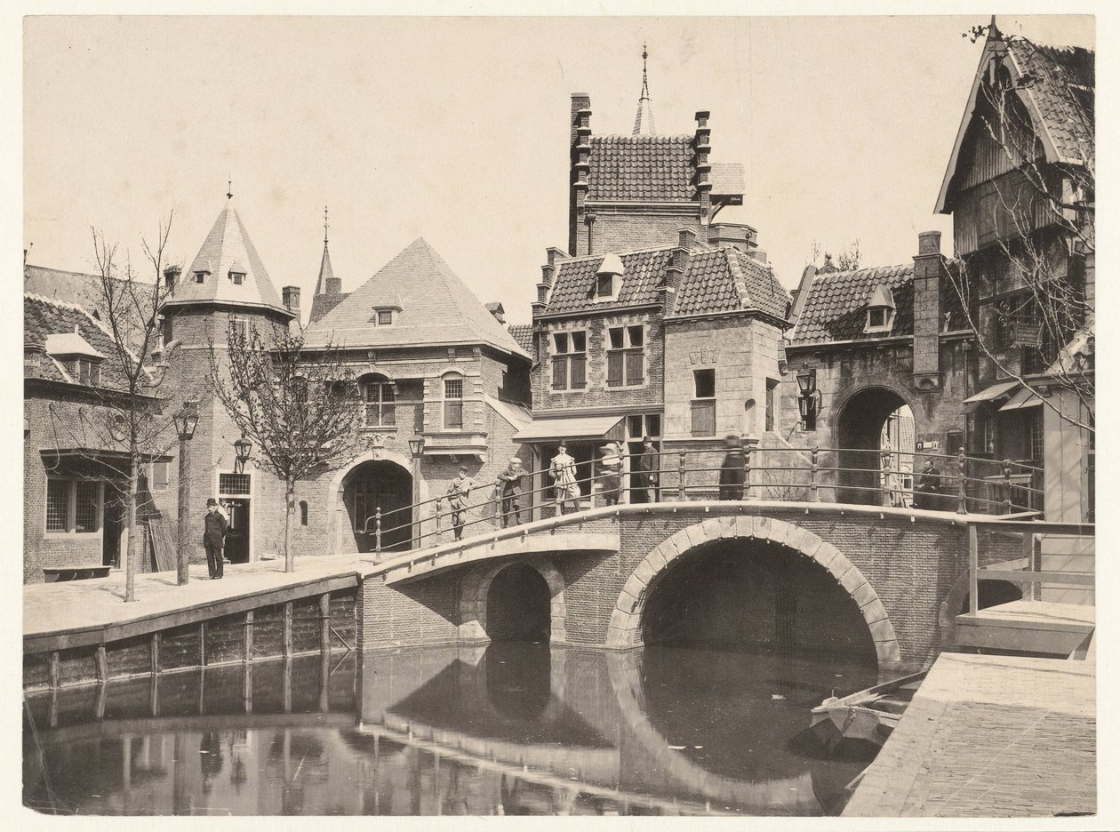 Vista de um canal em Amsterdã durante a Feira Mundial de 1895 Exposição Mundial de Amsterdã 1895 (título no objeto) de Guy de Coral and Co.