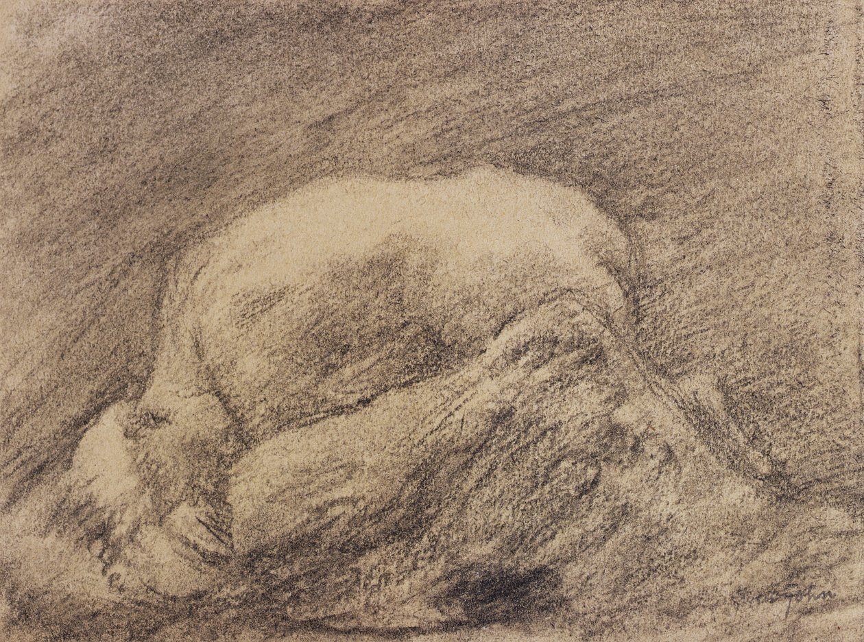 Um estudo do Danaid de Rodin em seu estúdio (carvão no papel) de Gwen John