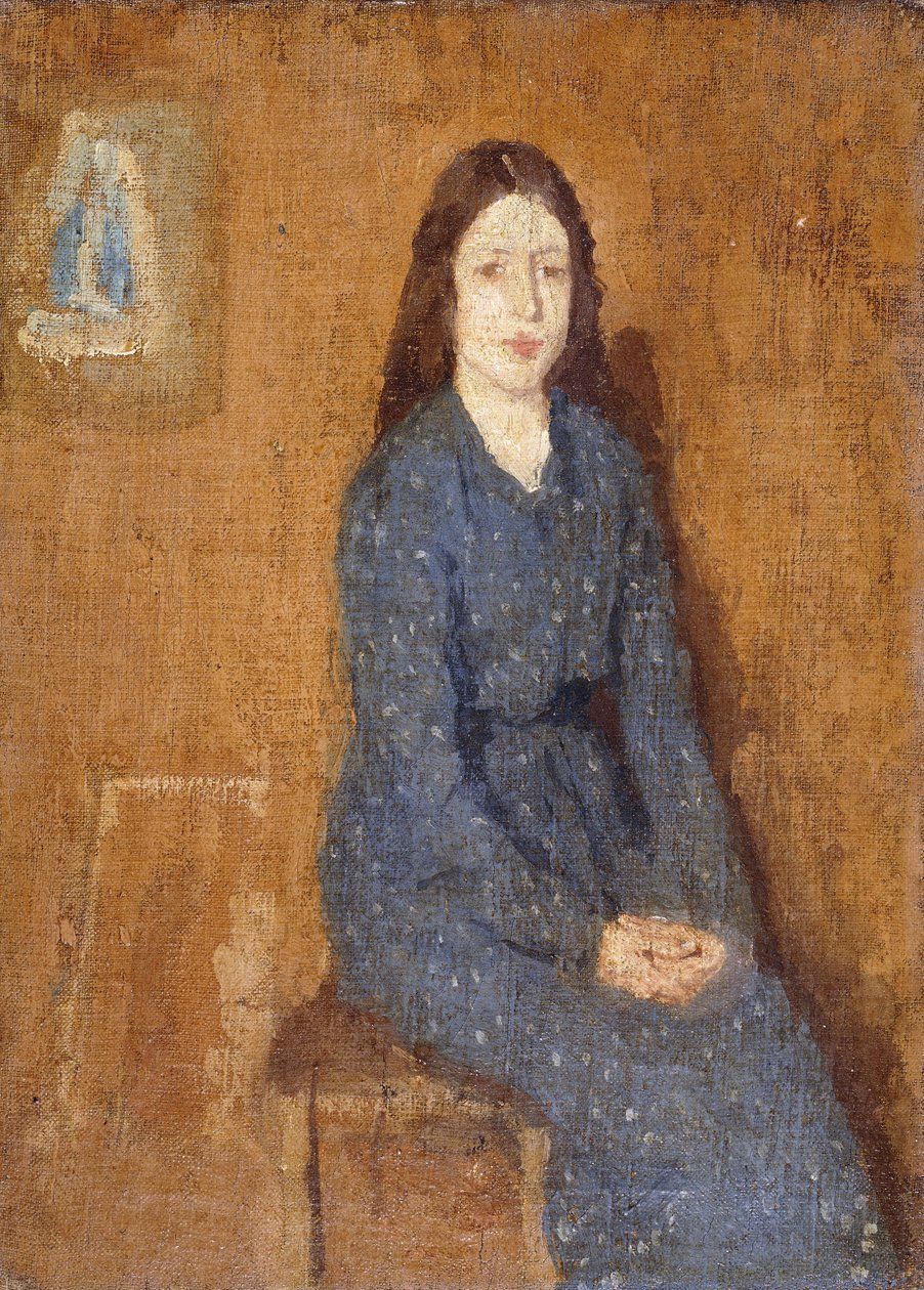 Uma garota sentada, vestindo um vestido azul manchado, 1914-15 de Gwen John