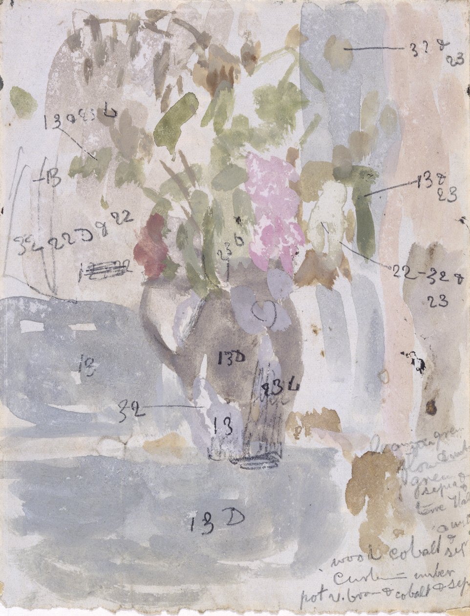 Um vaso de flores (aguarela sobre papel) de Gwen John