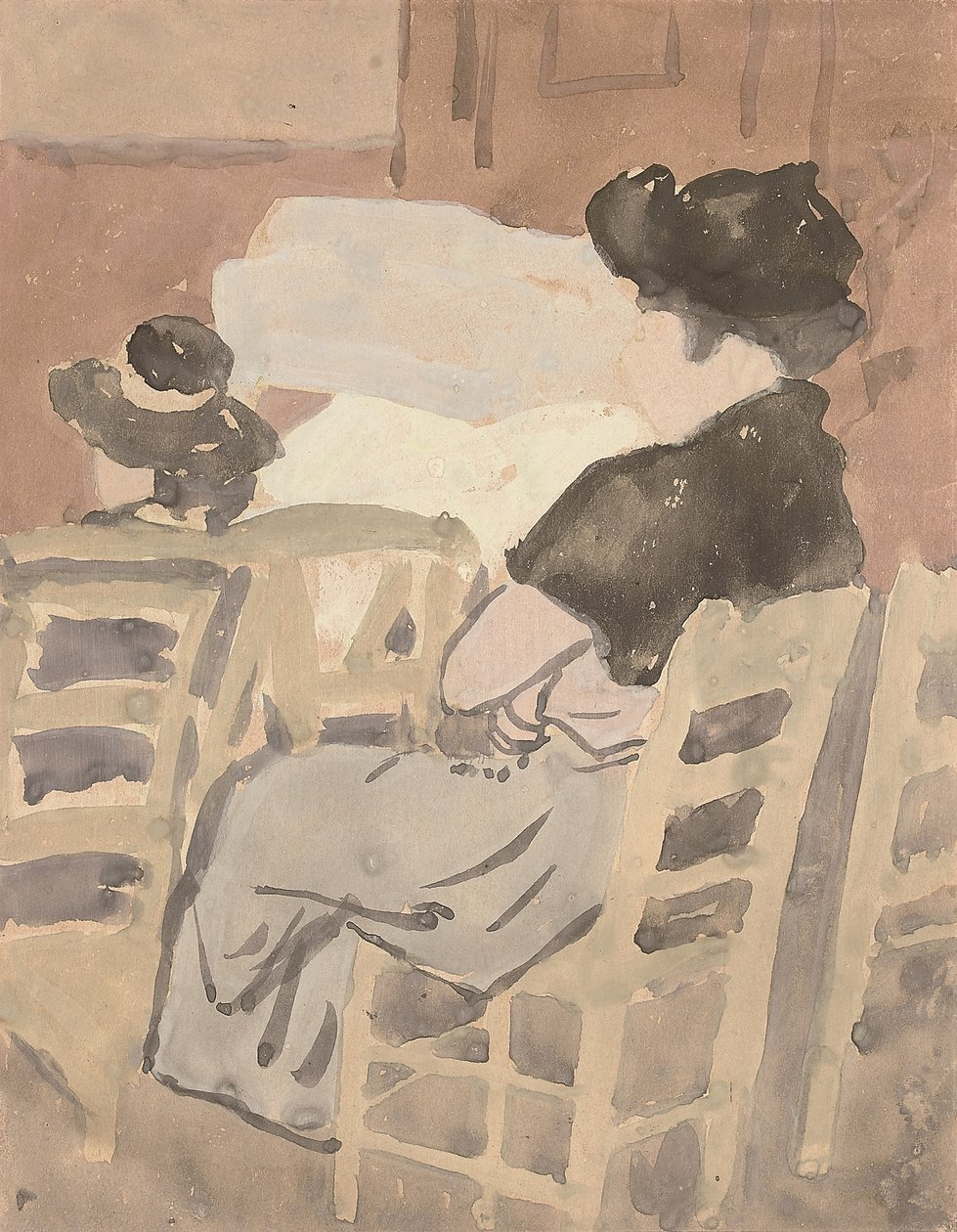 Uma mulher e uma jovem rapariga no interior de uma igreja (aguarela sobre papel) de Gwen John