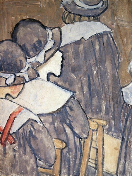 Crianças em uma igreja (bodycolour sobre traços de lápis no papel) (veja também 130312, 281886) de Gwen John