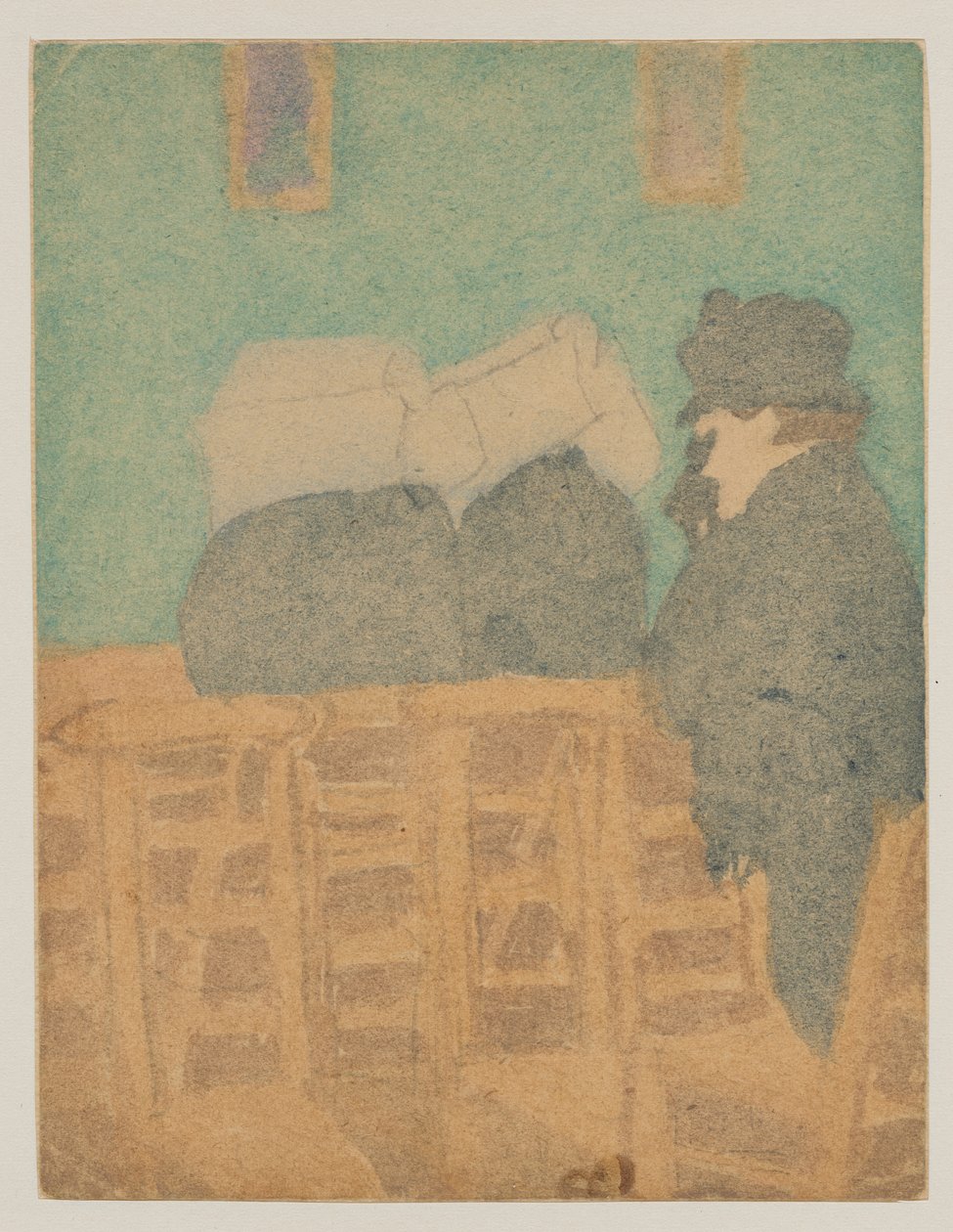 Figuras na igreja (aguarela e lápis) de Gwen John