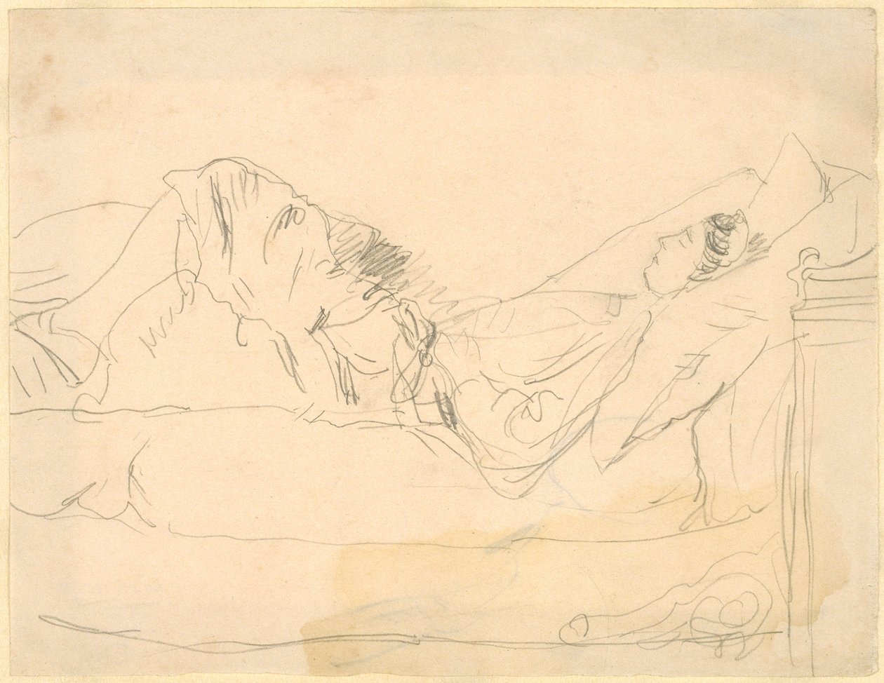 Rapariga deitada numa cama (lápis sobre papel) de Gwen John