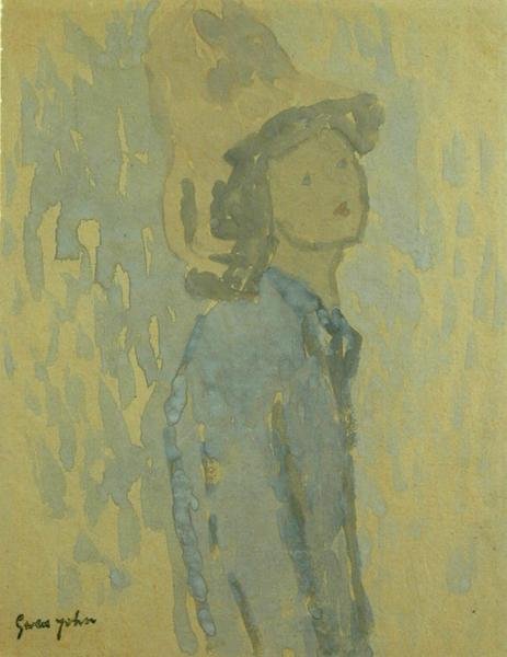 Menina com chapéu (guache no papel) de Gwen John