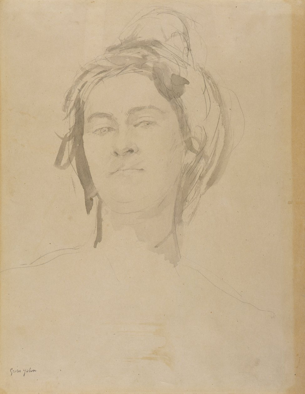 Cabeça de uma jovem mulher (lápis e lavar no papel) de Gwen John