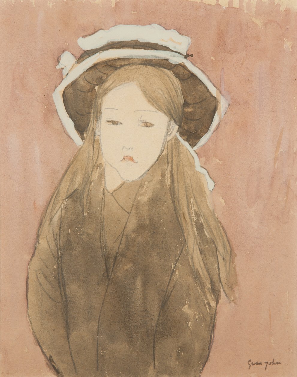 Menina com chapéu grande (aquarela sobre papel) de Gwen John