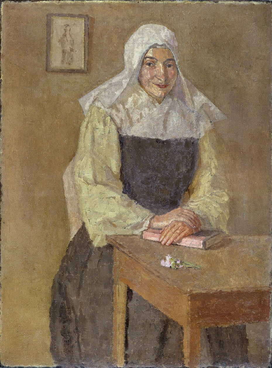Mere Poussepin sentada à mesa (óleo sobre tela) de Gwen John