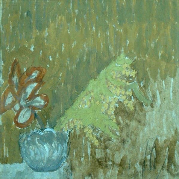 Mimosa e Outras Flores em Vaso, c.1930 (lápis e óleo sobre papel) de Gwen John