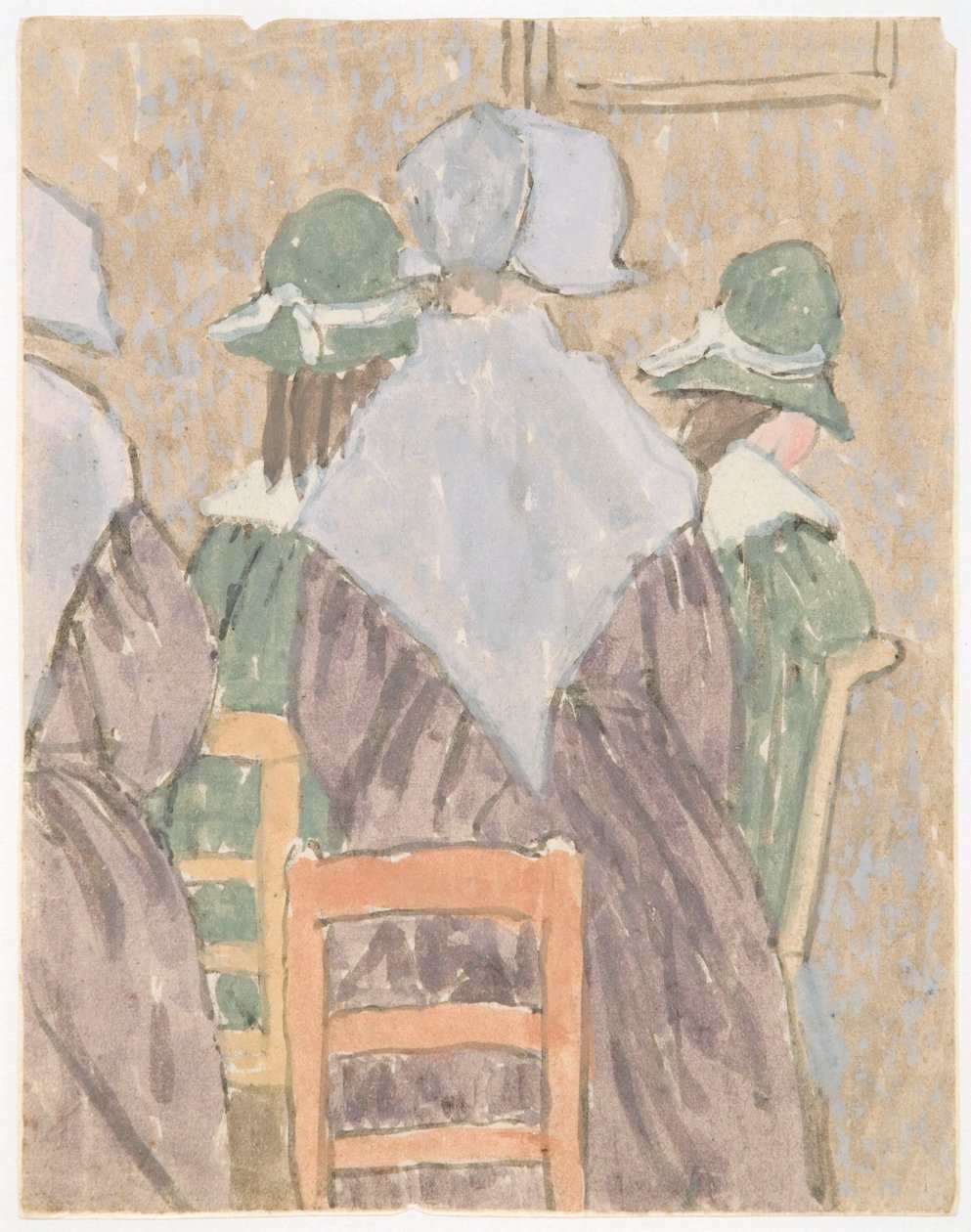Freiras e alunas de pé na igreja (aguarela sobre papel) de Gwen John