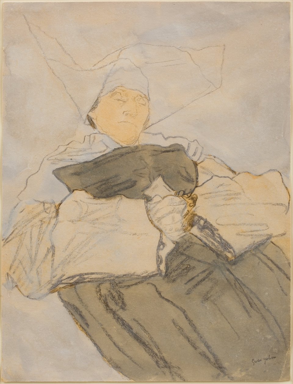 Freira adormecida, c. 1916-18 (carvão, aguarela e guache) de Gwen John