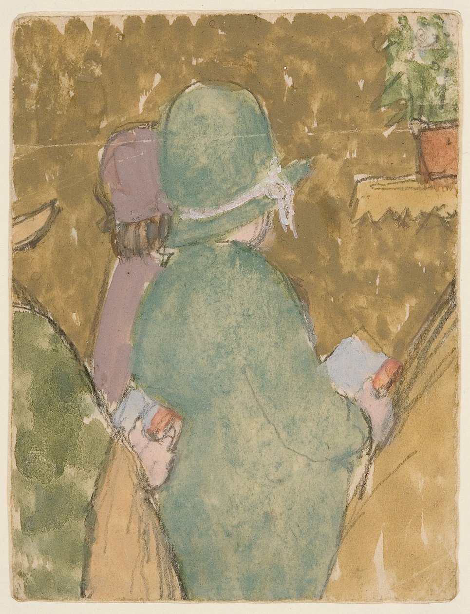 Figuras de reboque na igreja (aguarela, guache e lápis sobre papel) de Gwen John