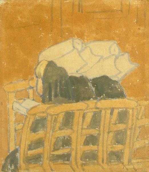 Duas freiras e uma menina numa igreja (guache no papel) de Gwen John