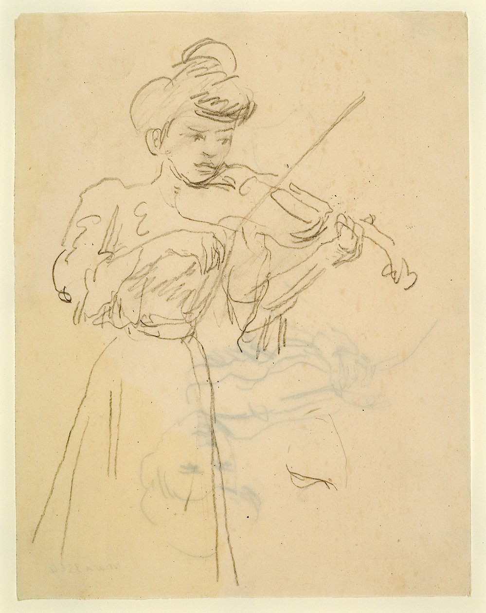Mulher de pé a tocar violino (lápis sobre papel) de Gwen John