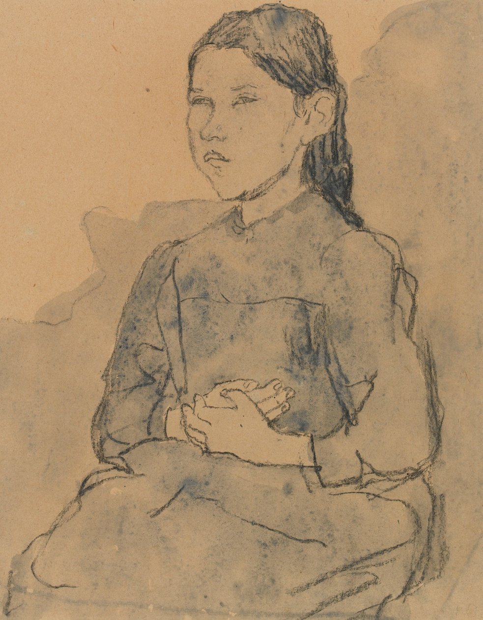 Rapariga: Marie Hamonet, c.1918 (carvão e azul lavado no papel) de Gwen John