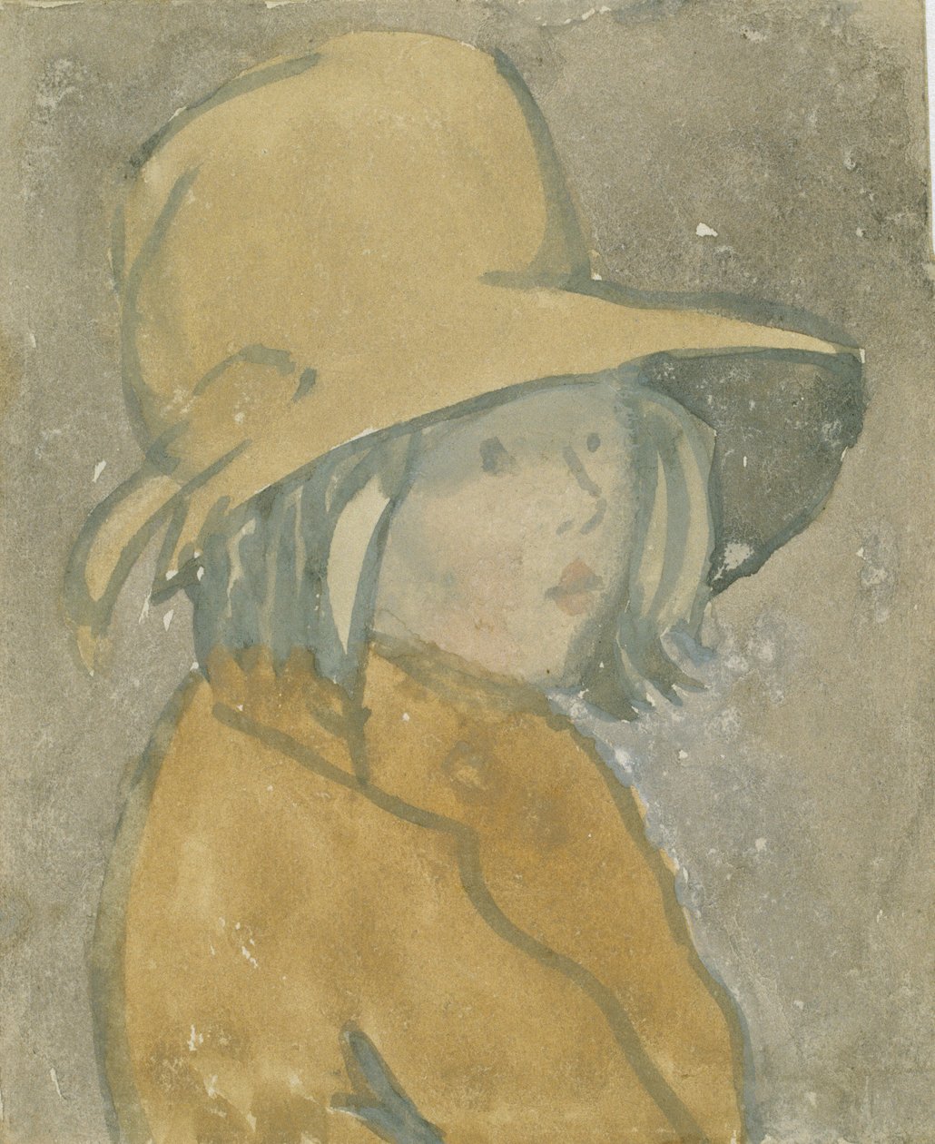 Rapariga com chapéu e casaco castanhos (aguarela sobre papel) de Gwen John