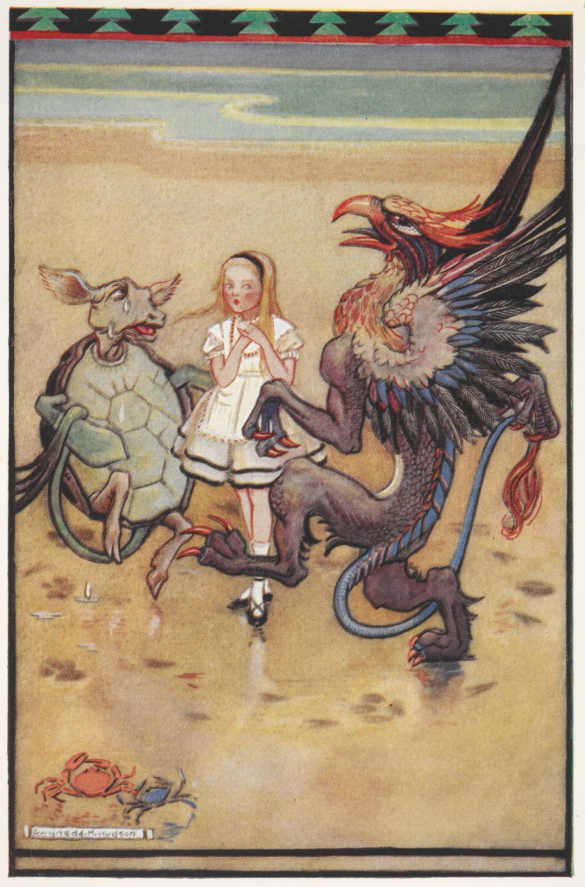 Alice a dançar com a Tartaruga Falsa e o Grifo de Gwynedd M. Hudson