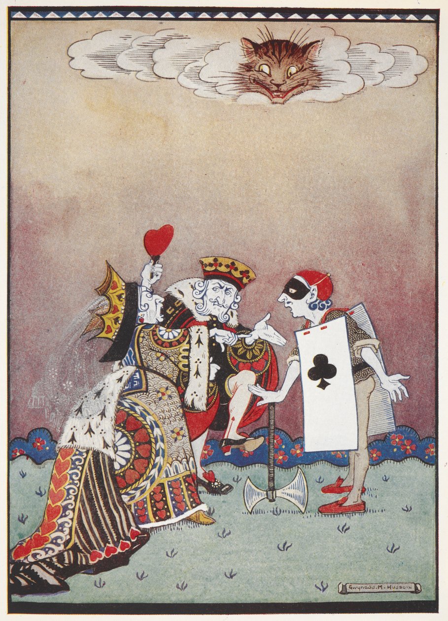 A Rainha de Copas a gritar com o Carrasco enquanto o Rei de Copas e o Gato Risonho observam. de Gwynedd M. Hudson