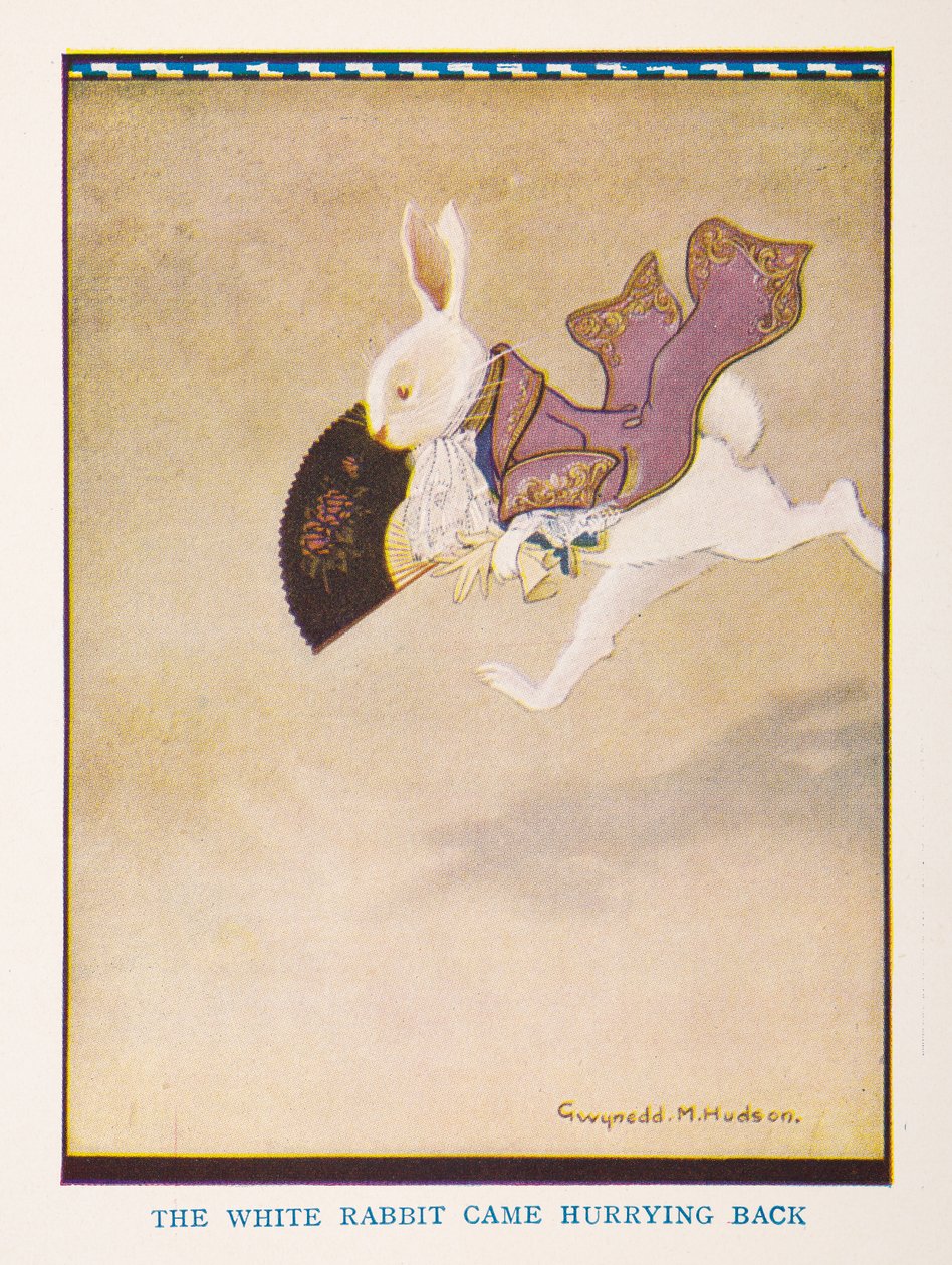 O Coelho Branco voltou correndo, O berçário Alice no País das Maravilhas / recontado para o berçário por Irene Pearl; as fotos de Gwynedd Hudson de Gwynedd M. Hudson