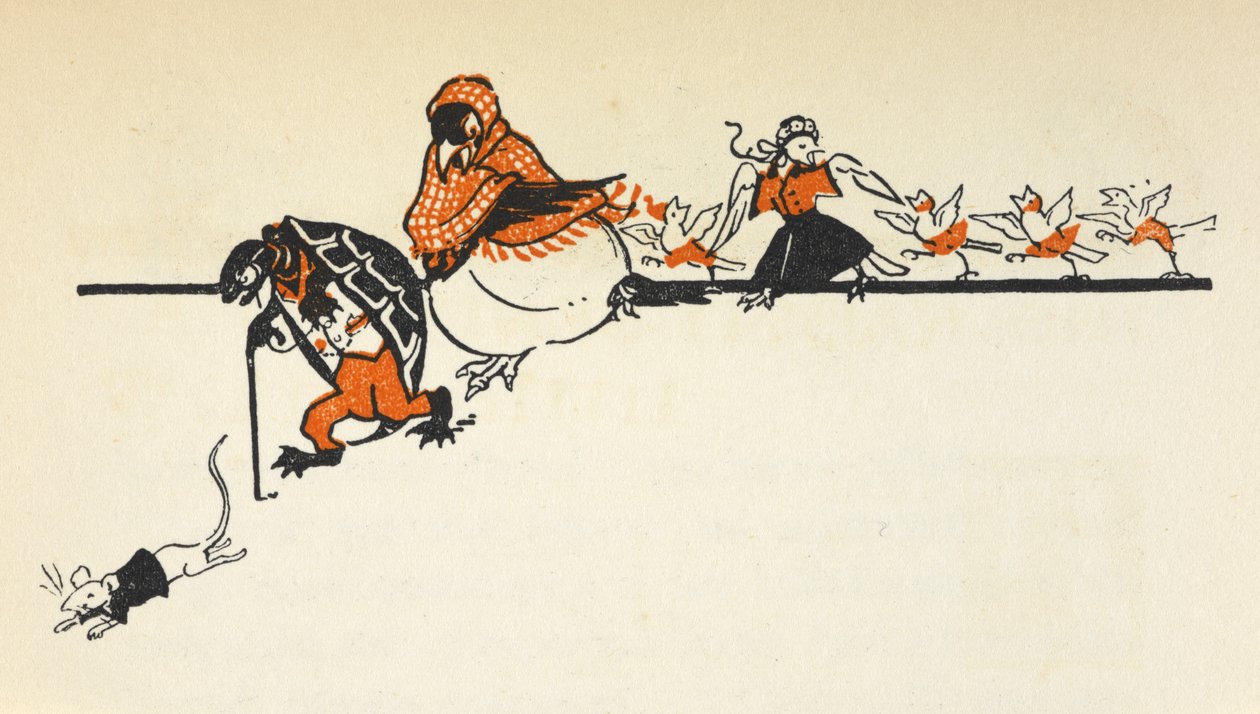 Vários animais da Corrida do Caucus, incluindo um rato, uma tartaruga, um corvo e pintos. de Gwynedd M. Hudson