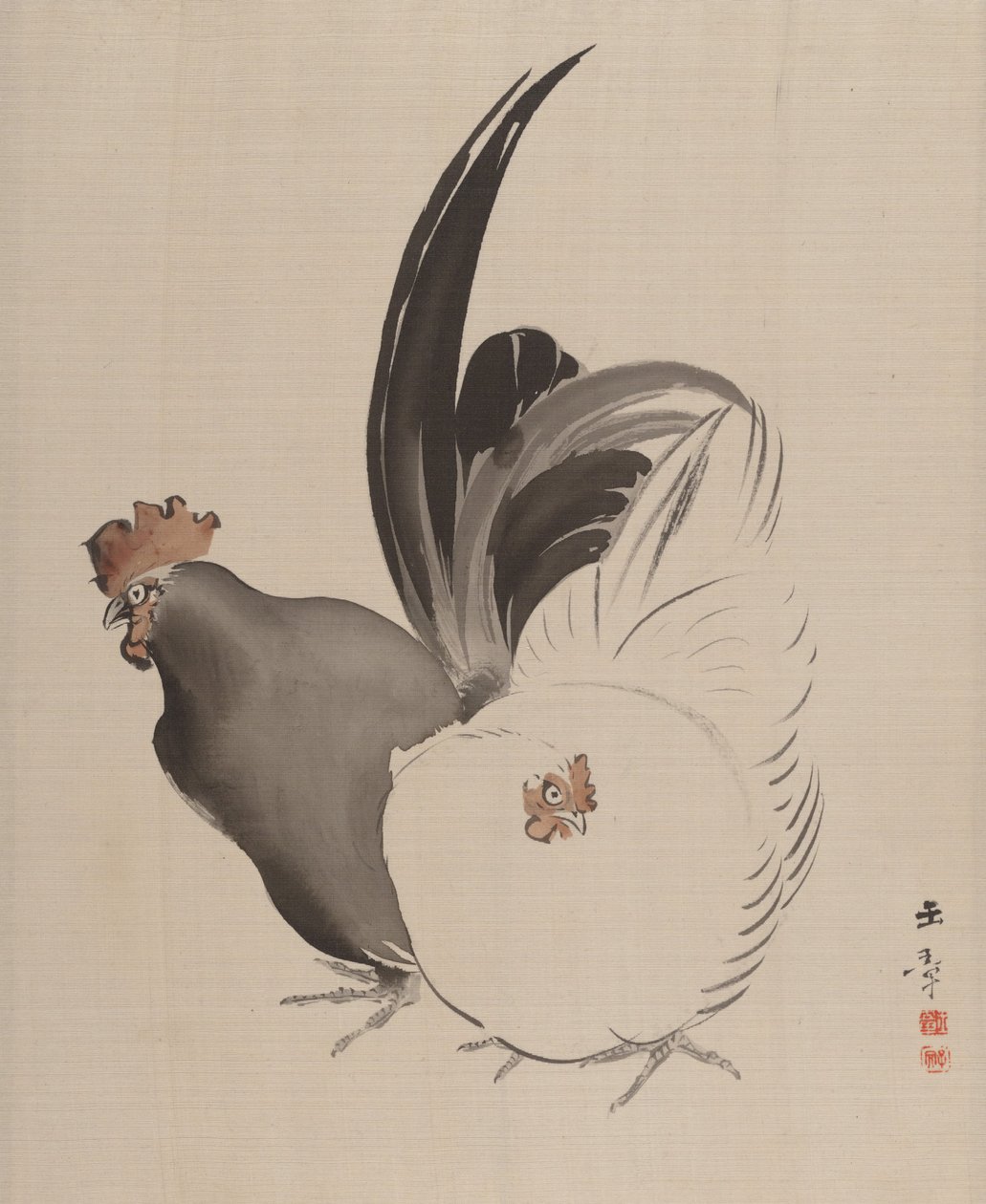 Galo e galinha, 1887-92. de Gyokusho Kawabata