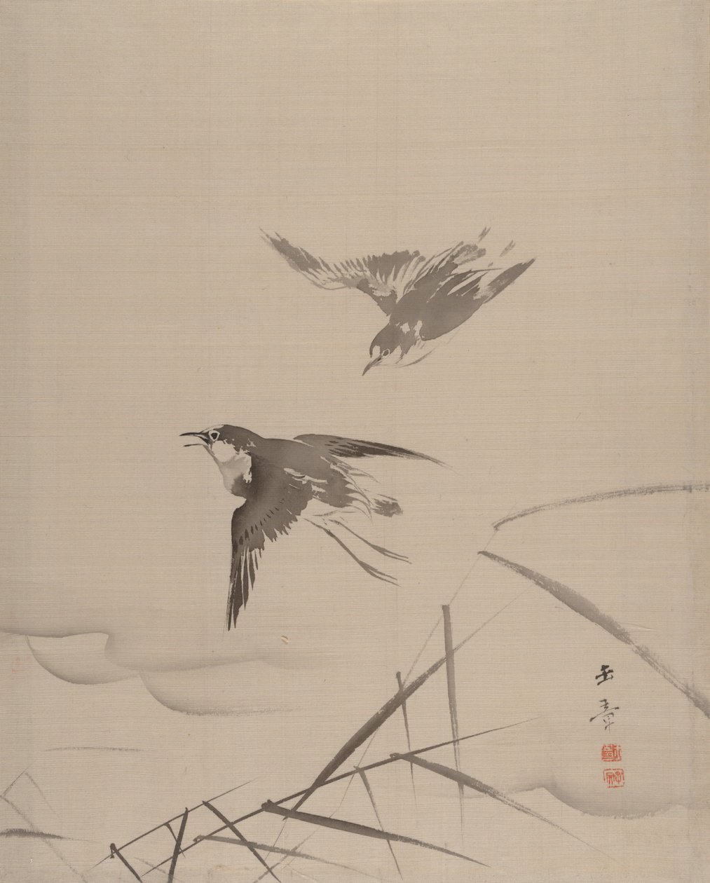 Pequenos pássaros e bambu, 1887-92. de Gyokusho Kawabata