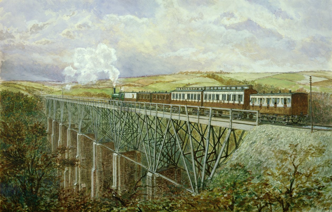 Cornwall Railway, o viaduto de Gover (wc no papel) de H. Geach