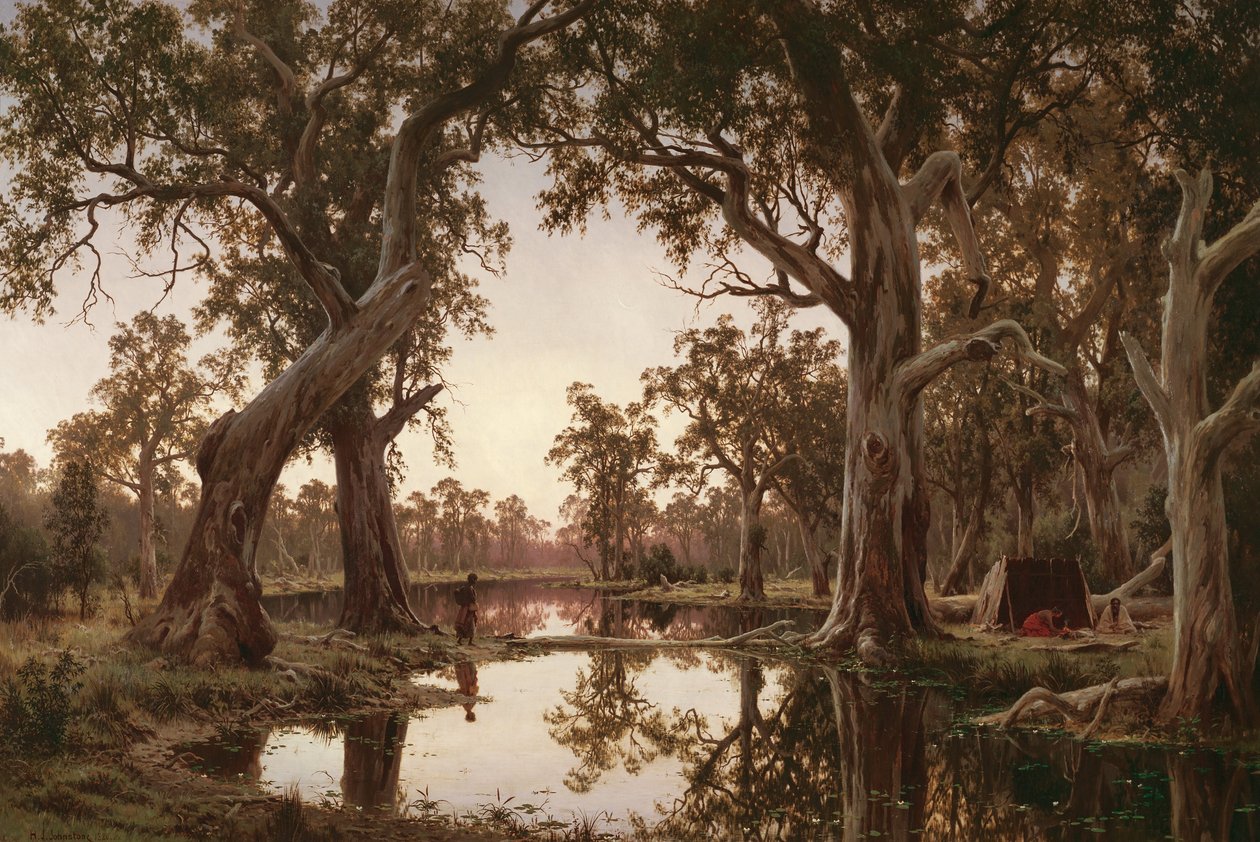 Sombras da noite, remanso do Murray, South Australia de H J. Johnstone