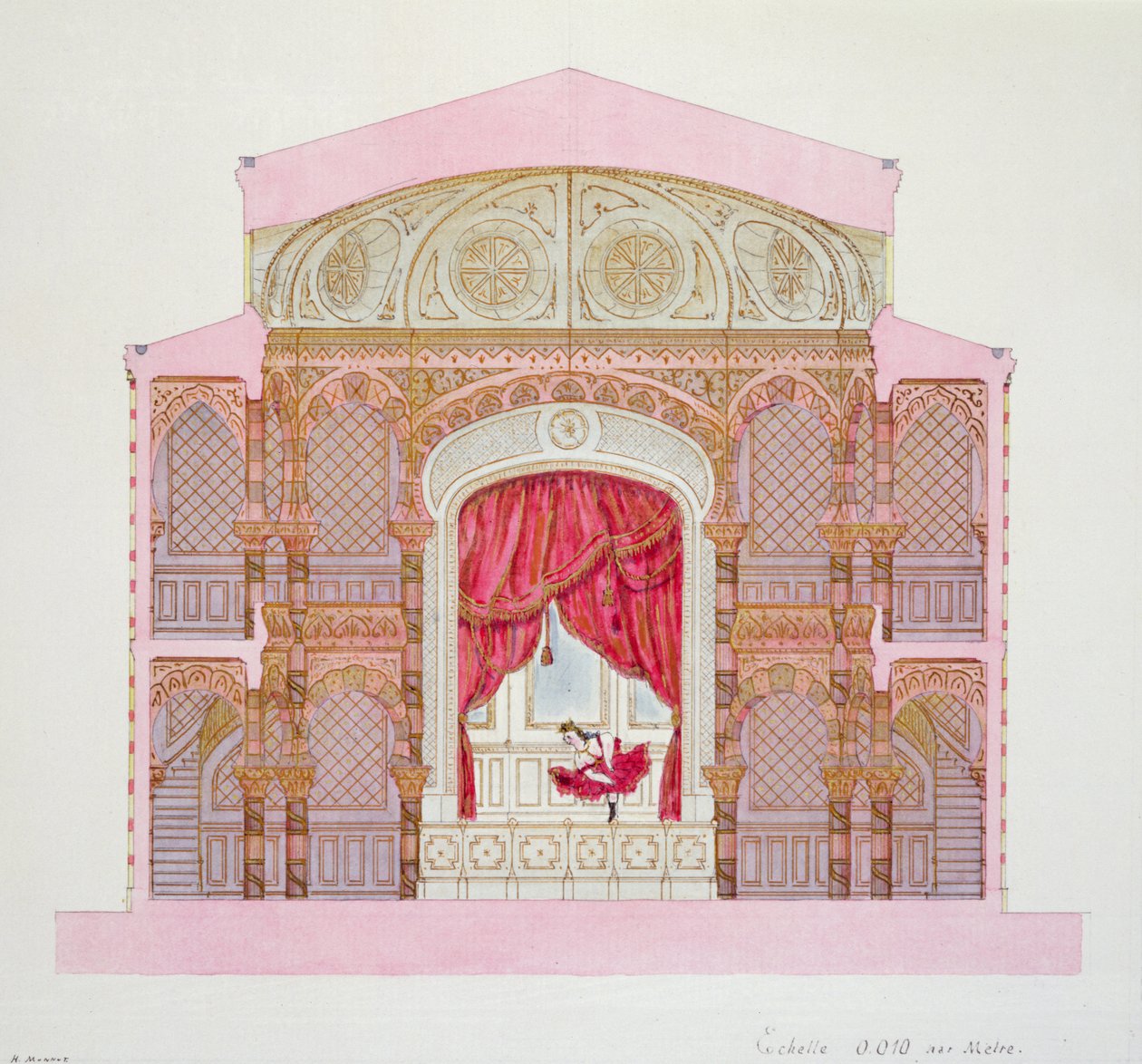 Secção transversal de um café-concerto, prato XXVII de um fólio de desenhos, c.1870 de H. Monnot