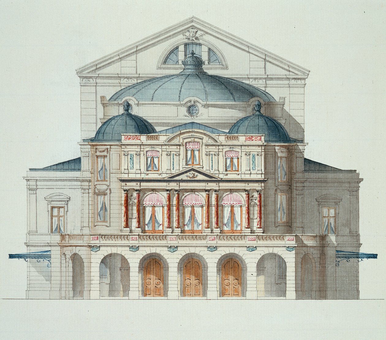 Elevação de um teatro, de um fólio de desenhos, c.1870 de H. Monnot