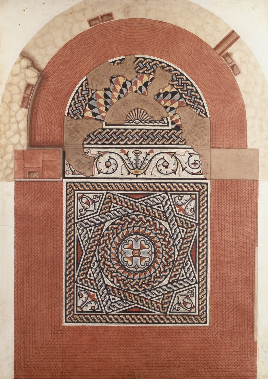 Pavimento de mosaico romano encontrado em Bucklersbury, 1869 (wc) de H. R. Payne