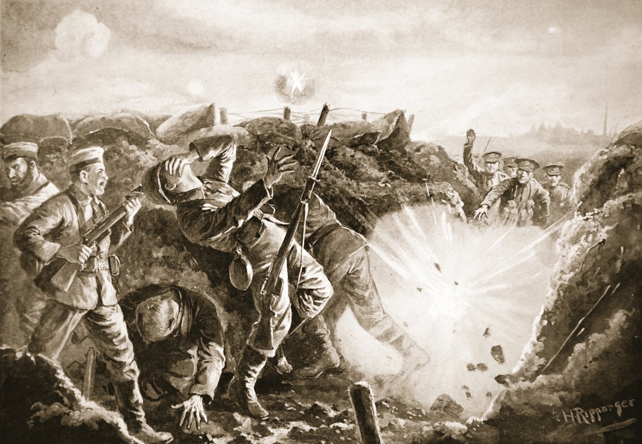 Soldado Chillingworth ajudando a bombardear o inimigo de uma trincheira que eles capturaram de H. Ripperger