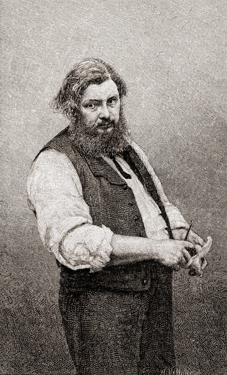Jean Désiré Gustave Courbet, da revista The Century Illustrated Monthly Magazine, publicada em 1884 (gravura em madeira) de H. Velten