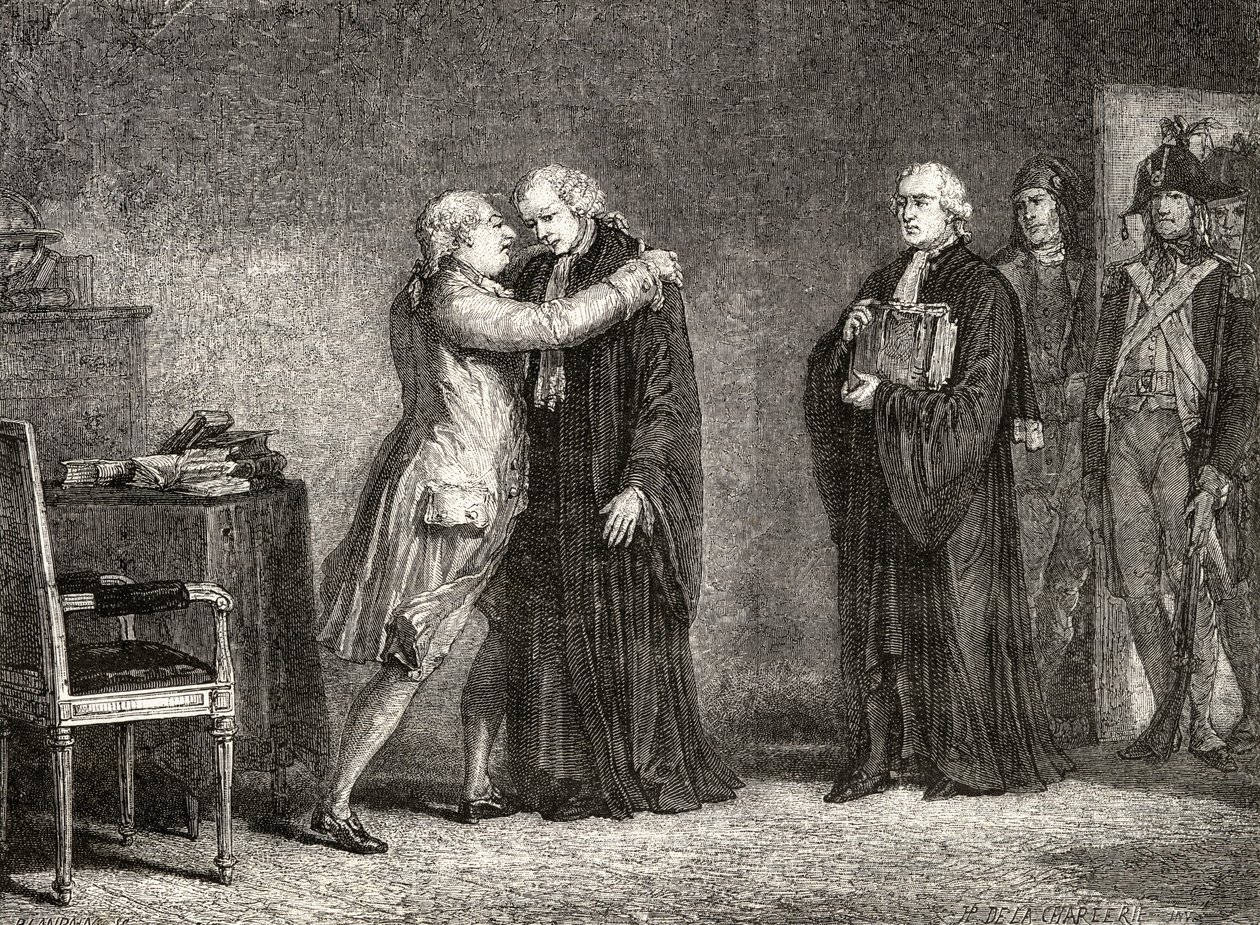 O rei Luís XVI (1754-93) encontra-se com De Malesherbes (1721-94) de H. de la Charlerie