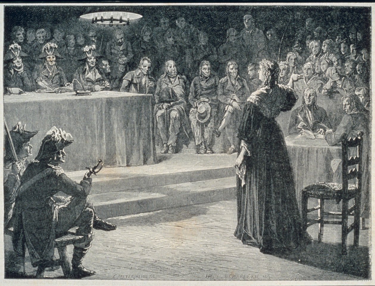 Maria Antonieta diante do Tribunal Revolucionário em 1793, gravada por Theodor Meyer-Heine de H. de la Charlerie