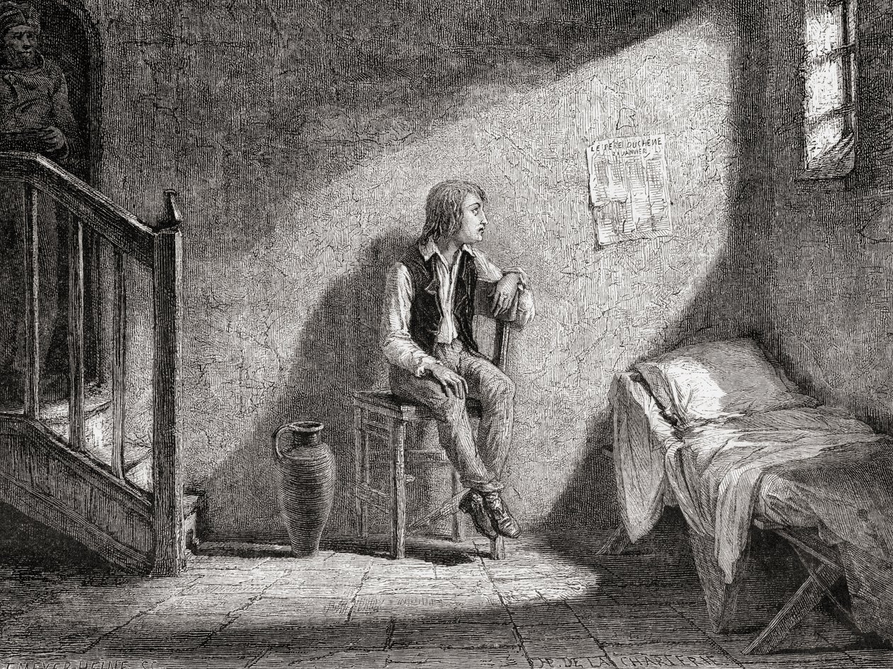 O Delfim em cativeiro em 1792, gravado por Theodor Meyer-Heine de H. de la Charlerie