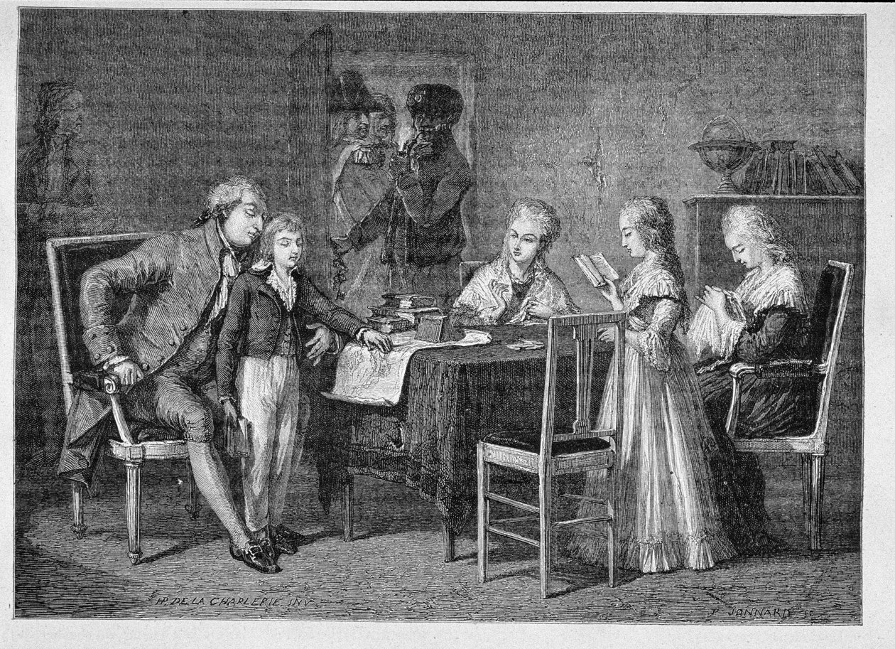 Os passatempos da família real francesa no templo, gravados por Jonnard de H. de la Charlerie