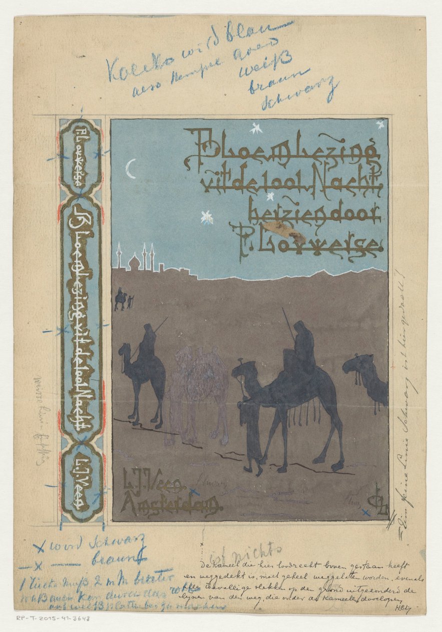 Desenho de encadernação para: Pieter Louwerse, Anthology from The Thousand and One Nights, 1910 de H.C. Louwerse (signed by artist)