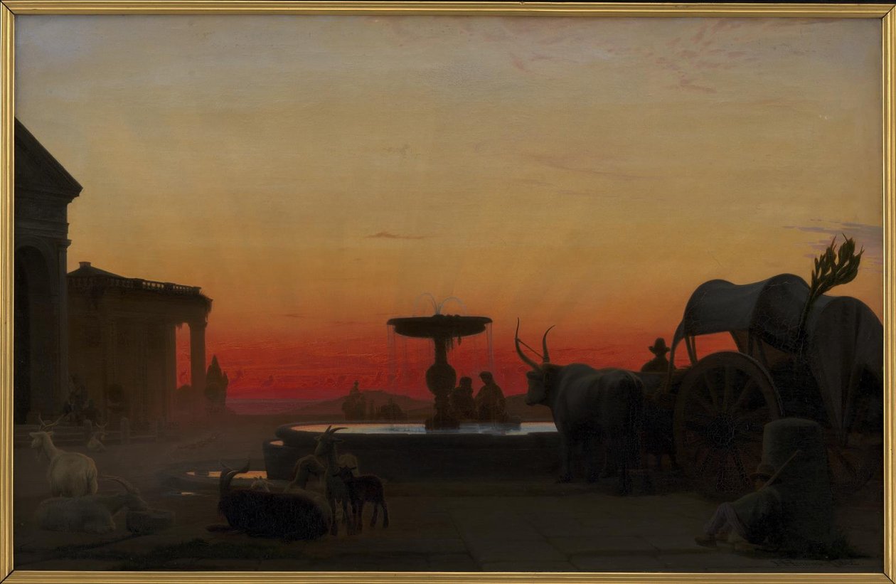 Uma praça em Ariccia, Itália. Após o por do sol de H.J. Hammer