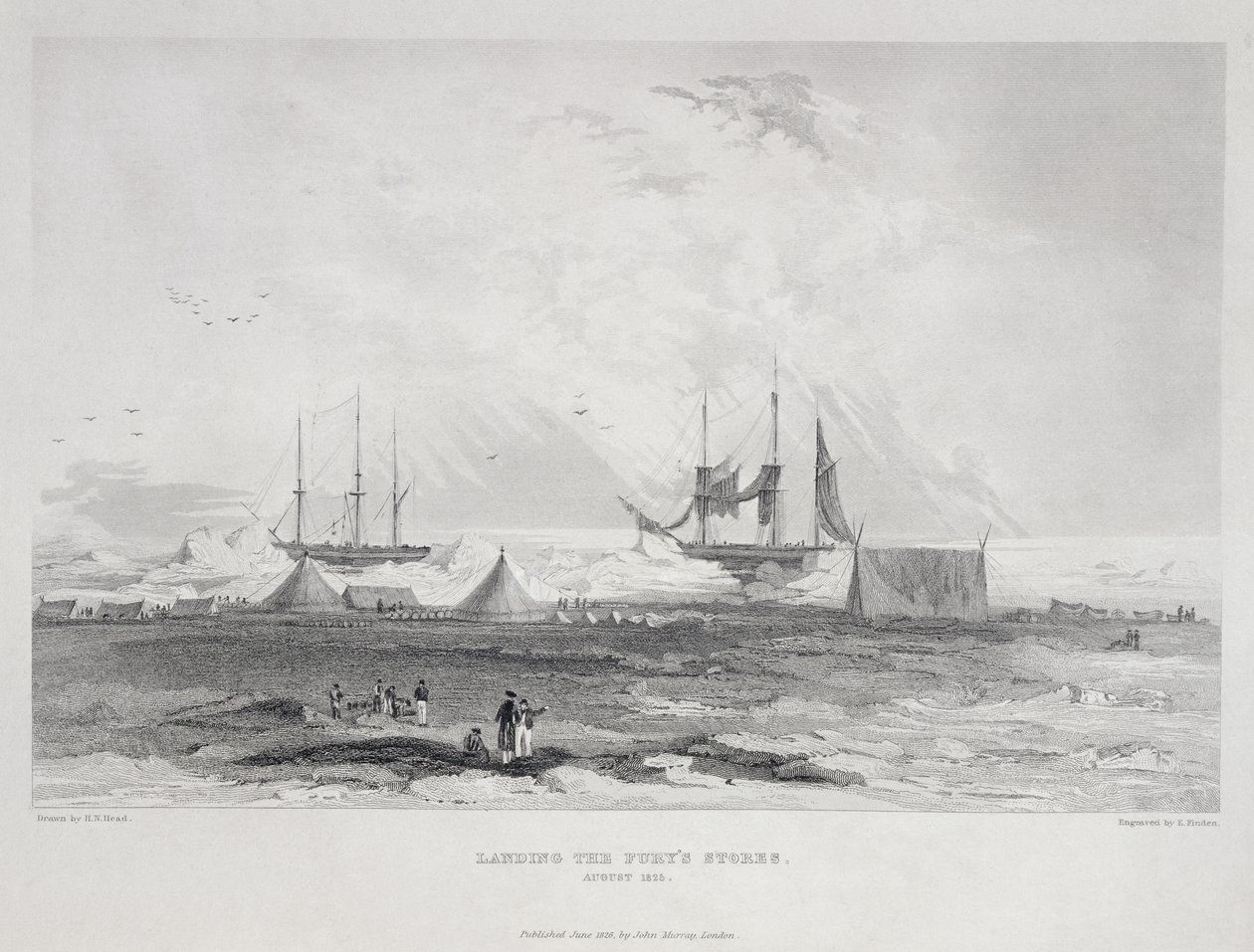 Landing the Fury&39;s stores, agosto de 1825, de &39;Journal of a Third Voyage para a Descoberta de uma Passagem Noroeste do Atlântico para o Pacífico, realizada nos anos 1824-25 em HM&39;s Ships Hecla de H.N. Head