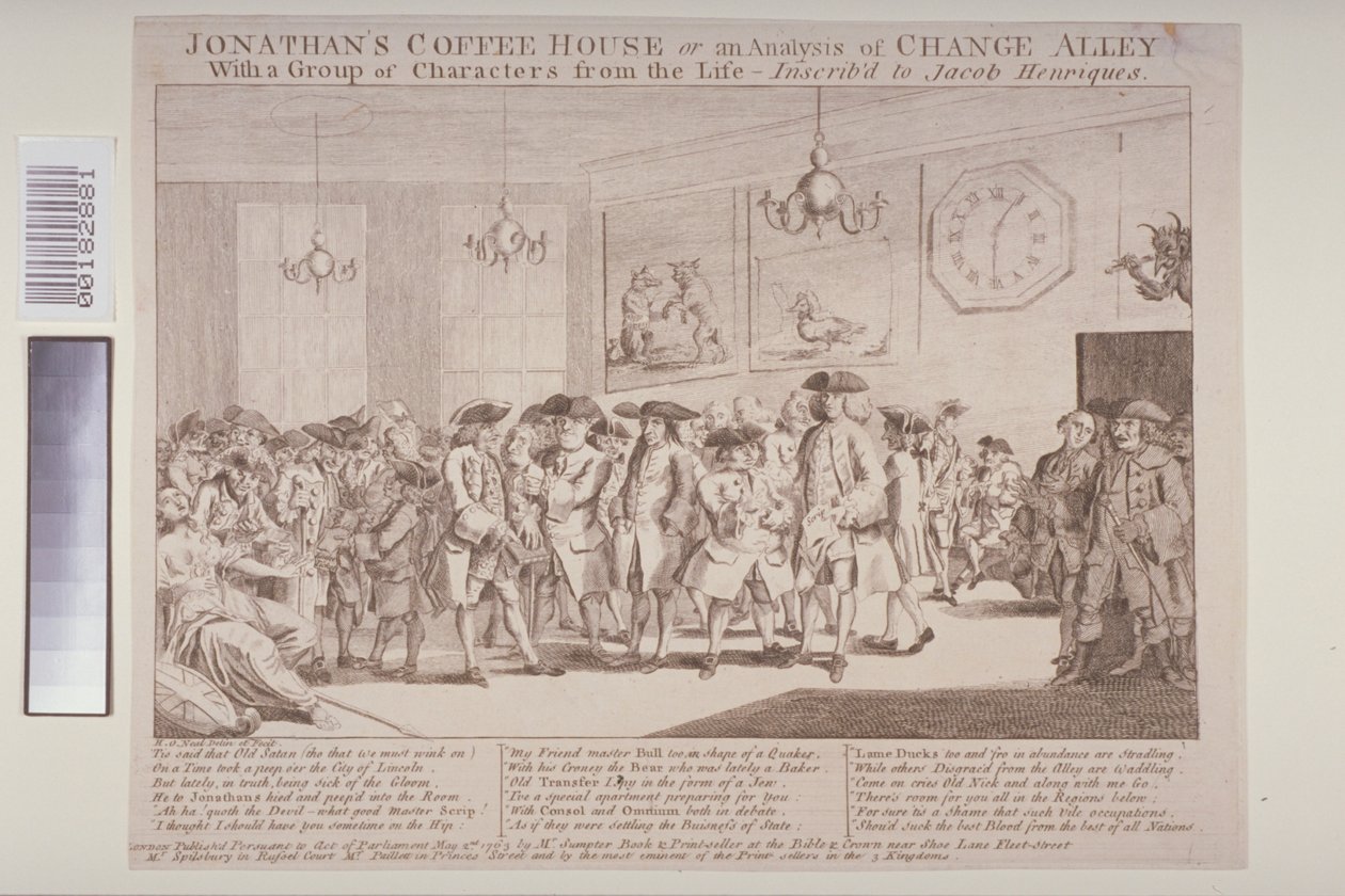 &39;Jonathan&39;s Coffee House, ou uma análise do Change Alley&39;, com um grupo de personagens da vida, 1763 de H.O. Neal