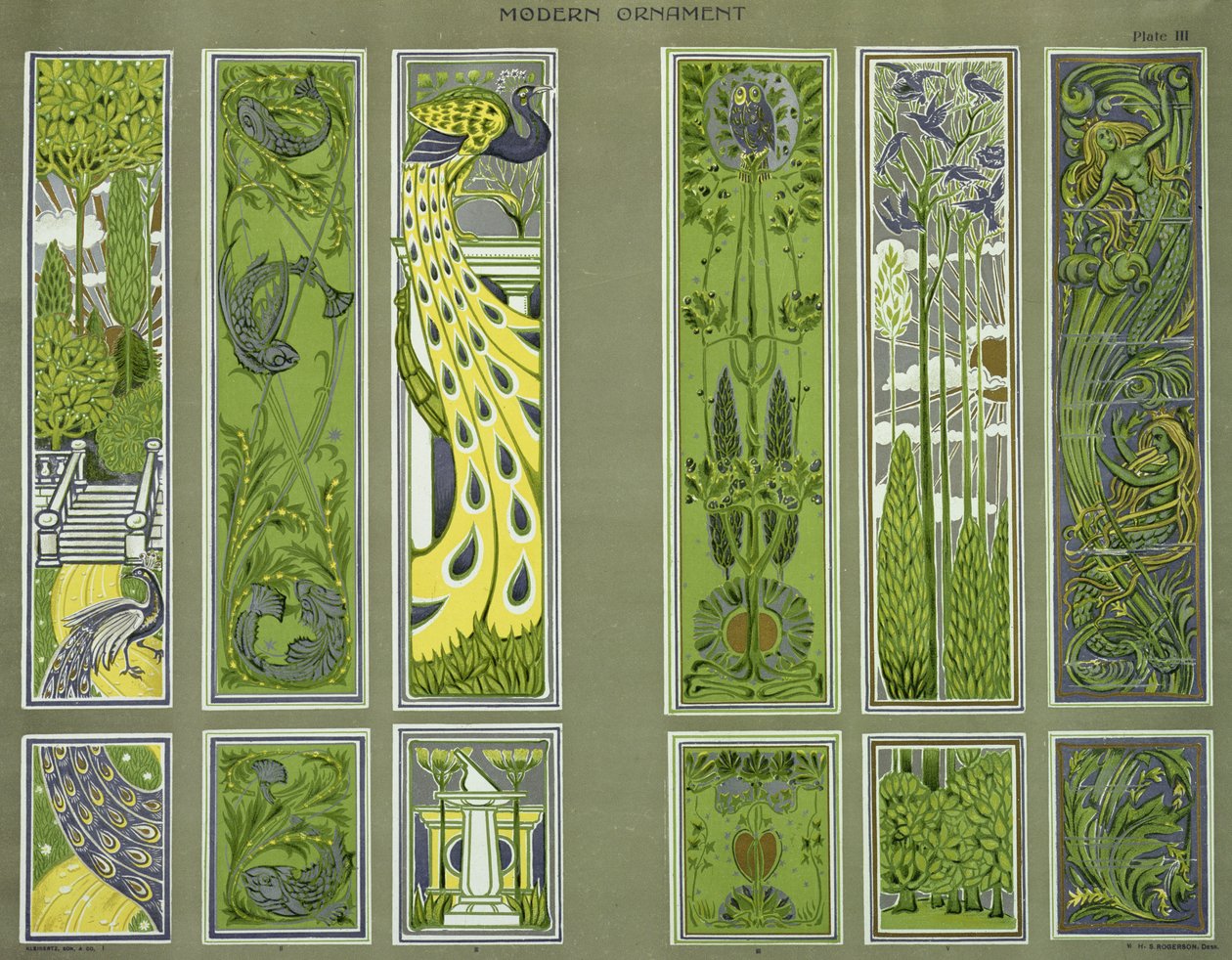 Projetos de painéis, placa III de &39;Modern Ornament&39; publicado pela Decorative Art Journal Company Ltd. c.1900 de H.Summerfield Rogerson