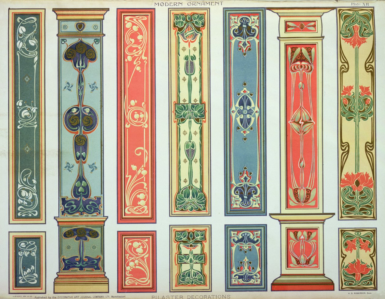 Projetos de painéis, placa XII de &39;Modern Ornament&39; publicado pela Decorative Art Journal Company Ltd. c.1900 de H.Summerfield Rogerson