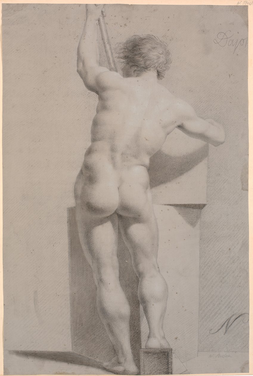 Modelo em pé. Visto de costas. Pessoal na mão esquerda de H.W. Bissen