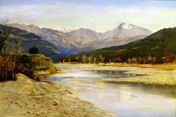 Uma Paisagem de Lago Montanhoso em Bordighera de H. Baynes