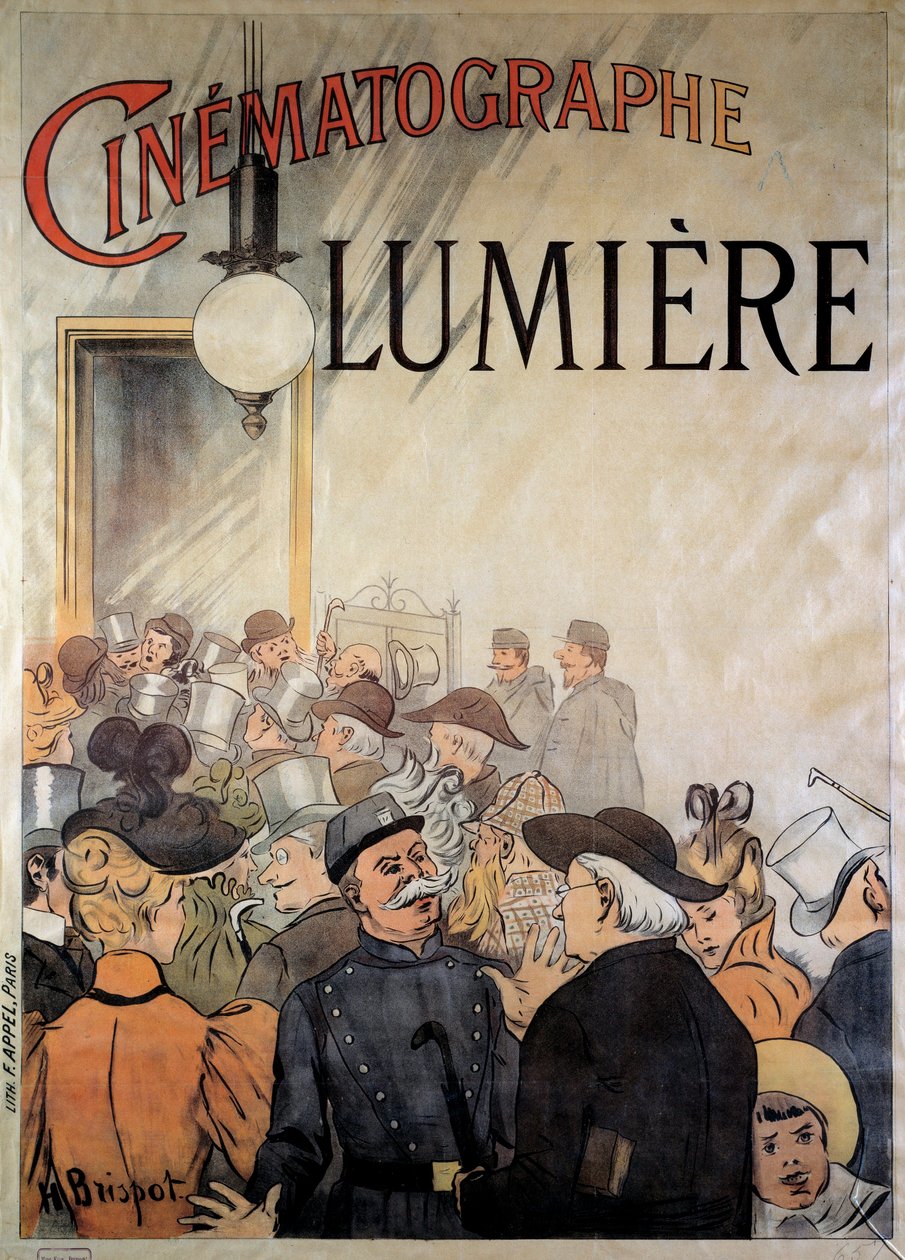 Cartaz para o cineasta dos irmãos Lumiere no Grand Café em dezembro de 1895 (ilustração) de H. Brispot